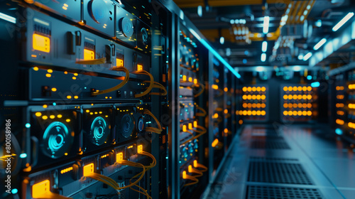 data center equipped with rows of servers dedicated to mining cryptocurrencies like Bitcoin and Ethereum emphasizing the computational power required for maintaining blockchain networks photo