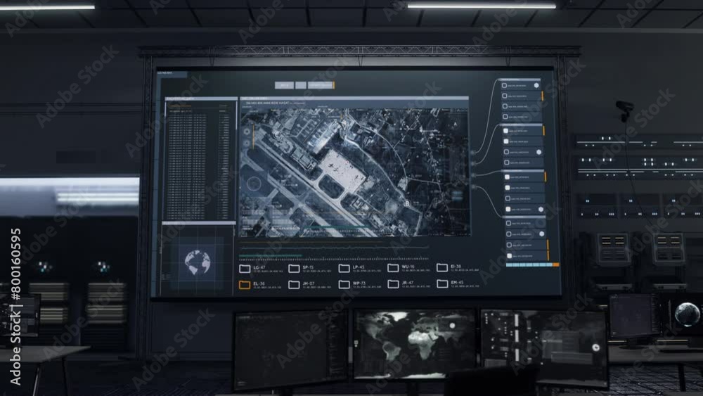 High Tech Satellite System Monitoring Position Of Secret Military Base. Using Modern Spy Satellite To Track Military Base Position. Military Base Target Search By Satellite Detection System High Tech Satellite System Monitoring Position Of Secret Military Base. Using Modern Spy Satellite To Track Military Base Position. Military Base Target Search By Satellite Detection System