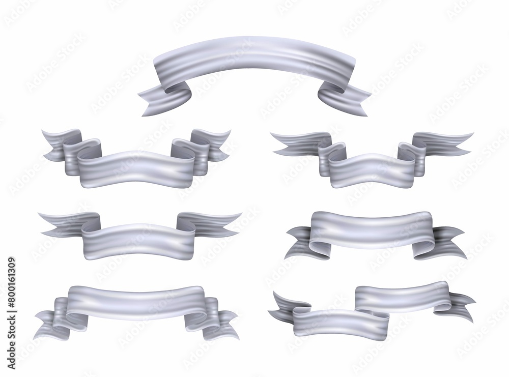 Silver ribbons design set vector illustration
