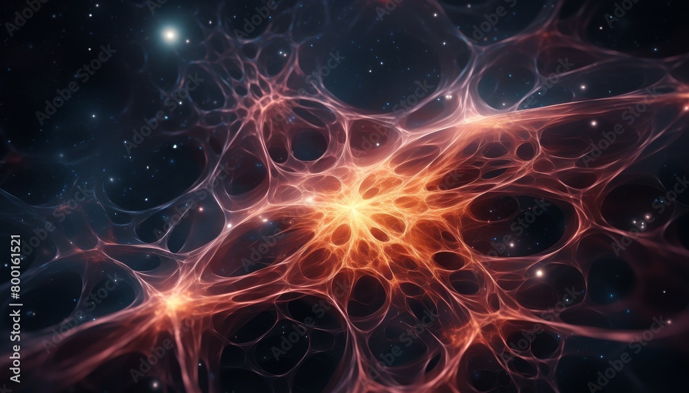 An intricate web of glowing orange veins and arteries, like a circulatory system of the universe, stretches across the darkness of space. An intricate web of glowing orange veins and arteries, like a circulatory system of the universe, stretches across the darkness of space.