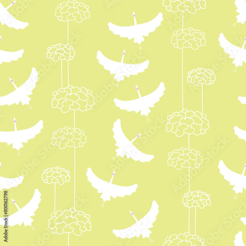 Vector light green seamless pattern background: Birds And Trees.