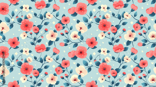 beautiful Poppy Anemone flower seamless pattern nursery design cartoon style illustration with grungy texture, Generative Ai photo