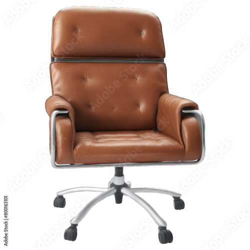 Brown leather chair isolated on transparent background.