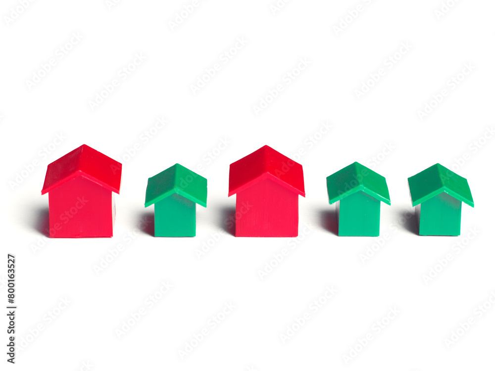 Red and green house isolated on white background,, real estate, property Red and green house isolated on white background,, real estate, property