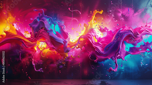 Aesthetic abstract graffiti art with surreal shapes and vibrant neon colors, evoking a sense of wonder and bold artistic expression.