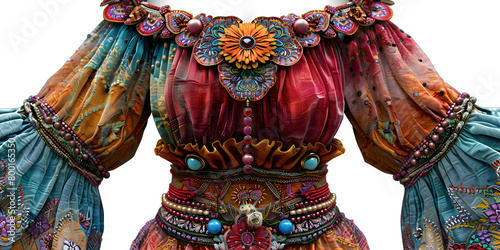 Closeup of Indian historical female costume, Indigenous elegance with floral work Cultural Heritage
