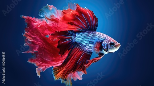 A beautiful red and blue fish with a long tail © Vasilisa