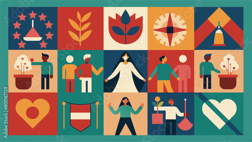 Each square is a piece of a larger tapestry representing the collective struggle for freedom and equality.. Vector illustration