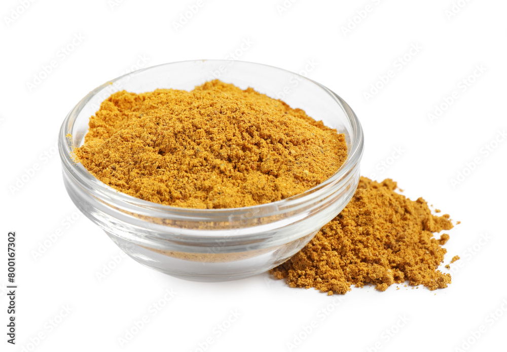 Curry powder in bowl isolated on white Curry powder in bowl isolated on white