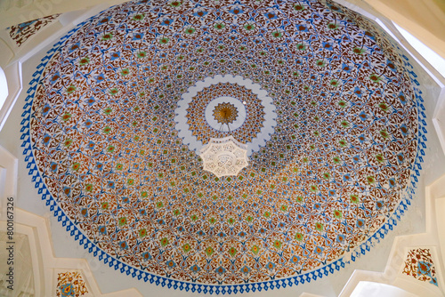 Ornate ceiling of the Hazrat Khizr Mosque next to the Mausoleum of Islam Karimov in Samarkand, Uzbekistan - He was  the president of the Uzbek Soviet Socialist Republic until his death in 2016 photo