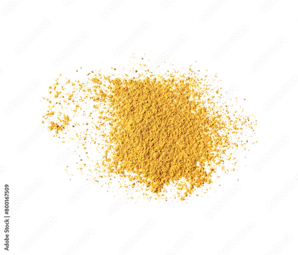 Dry curry powder isolated on white, top view Dry curry powder isolated on white, top view