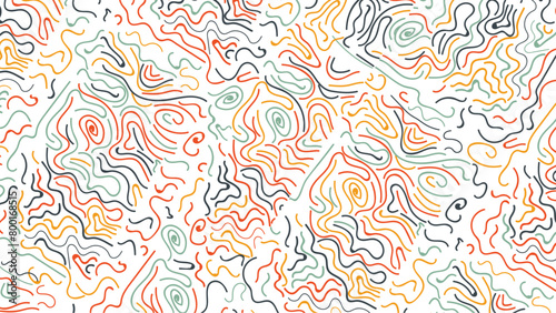 Fun colorful line doodle seamless pattern. Creative minimalist style art background for children or trendy design with basic shapes.