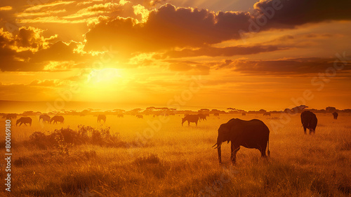 herd of horses in the sunset