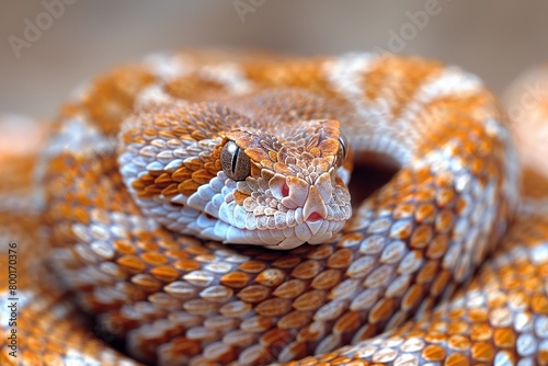 Western Diamondback Rattlesnake: Coiled in a defensive posture, rattling its tail, emphasizing danger. 