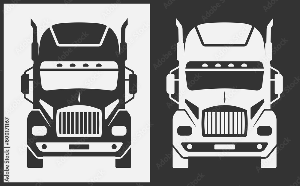 Truck icon front view. Black on White Background. Vector Illustration. Truck icon front view. Black on White Background. Vector Illustration.