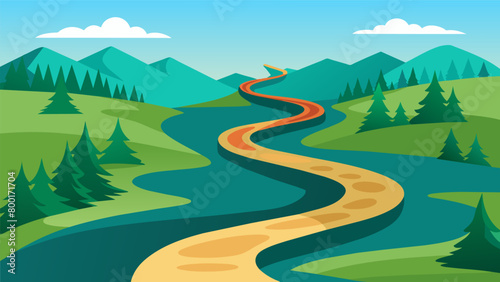 The trail following a meandering river representing the twists and turns of the journey towards independence.. Vector illustration
