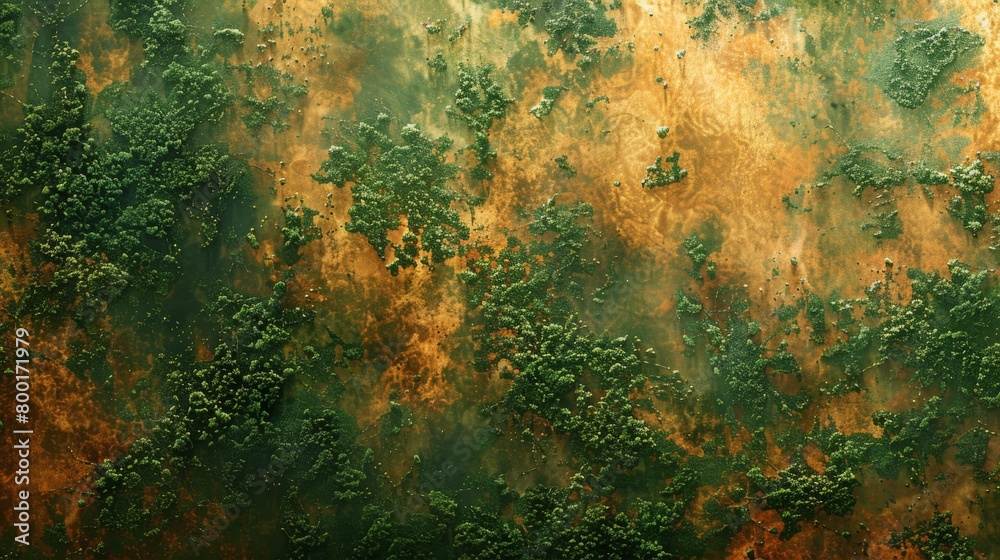 Satellite Imagery of Dense Forests and Copper-Hued Earth, Concept of Environmental Textures and Natural Patterns