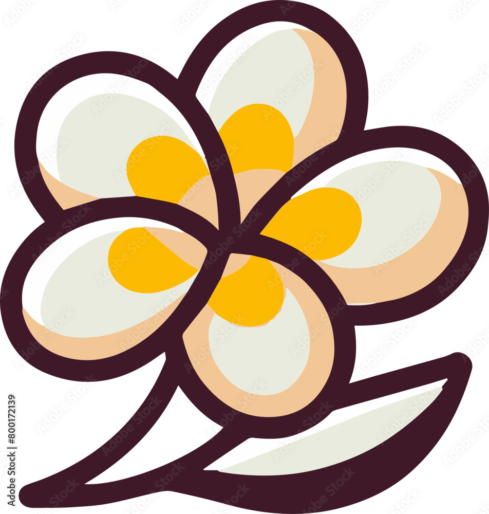 A simple white flower with a yellow center and five petals.