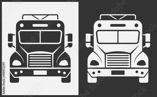 Truck icon front view. Black on White Background. Vector Illustration.