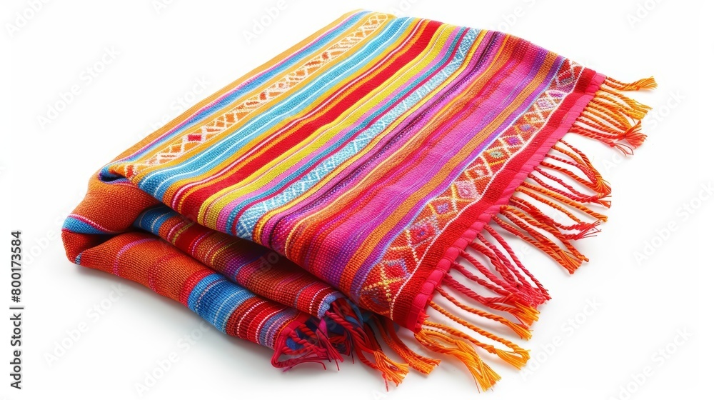 A colorful striped blanket with fringe. A colorful striped blanket with fringe.