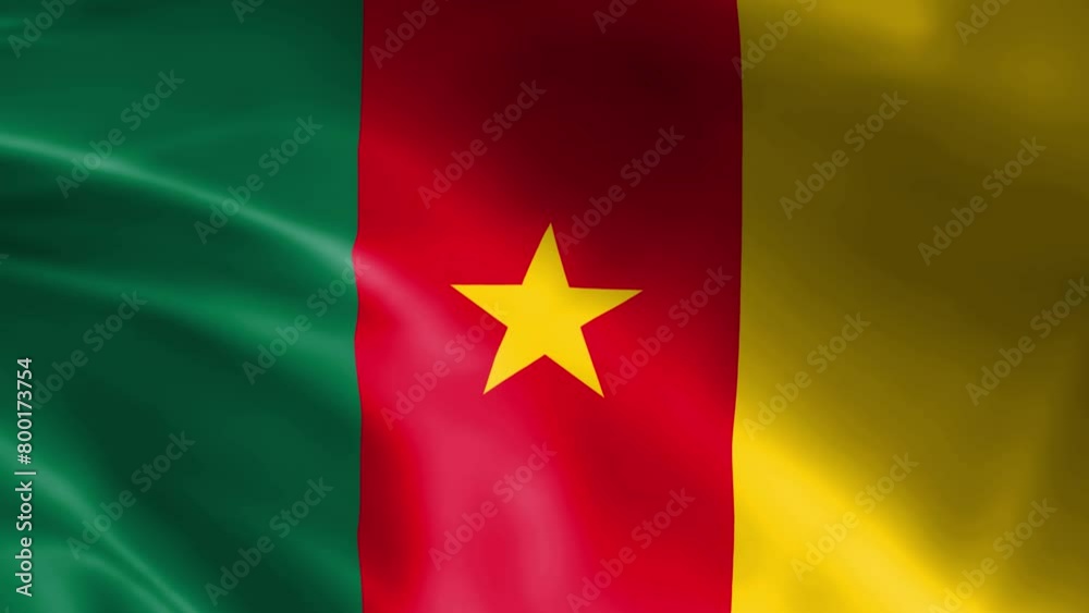 Cameroon flag fluttering in the wind. detailed fabric texture.