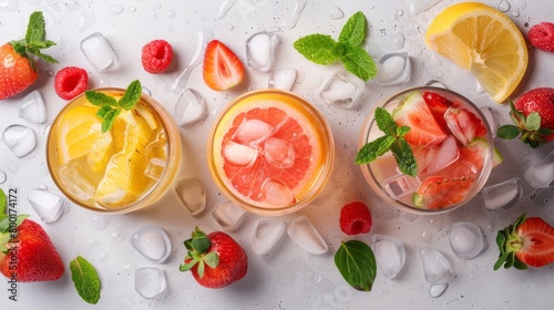 Refreshing summer drinks with berries and citrus fruits.