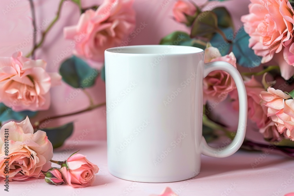 White Blank Mug Mockup in Photographic Scene created with Generative AI White Blank Mug Mockup in Photographic Scene created with Generative AI
