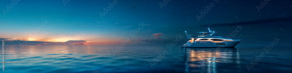 Obraz premium yacht anchored at midnight. Cool breeze serene atmosphere. Resort catalog, Blog post, Presentation slide