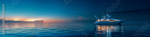 yacht anchored at midnight. Cool breeze serene atmosphere. Resort catalog  Blog post  Presentation slide