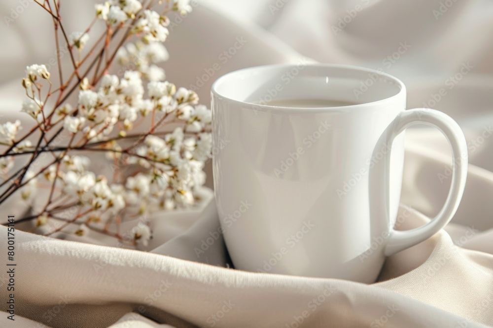 White Blank Mug Mockup in Photographic Scene created with Generative AI White Blank Mug Mockup in Photographic Scene created with Generative AI