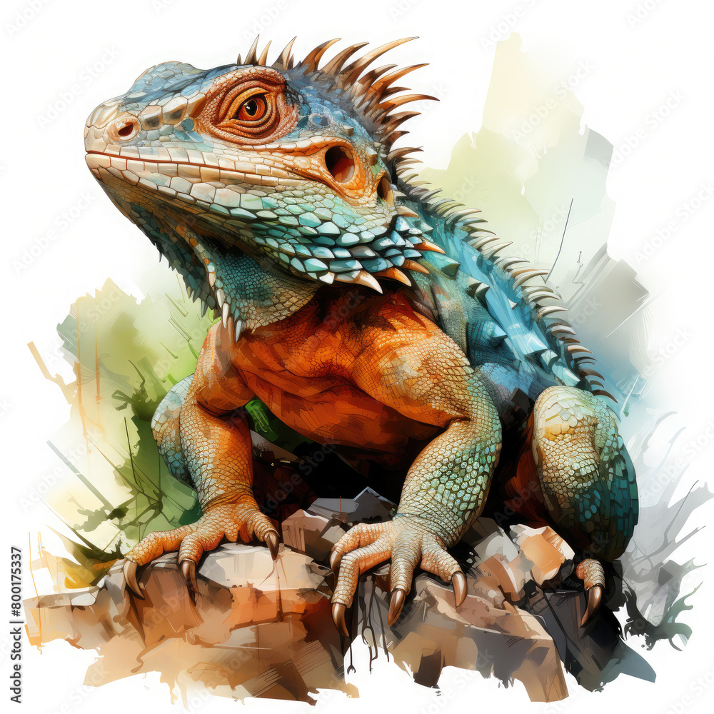 Fototapeta premium Watercolor Horned Lizard Illustration, Generative Ai