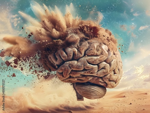 Eroding Mental Capacity Symbolized by Brain Crumbling into Sand