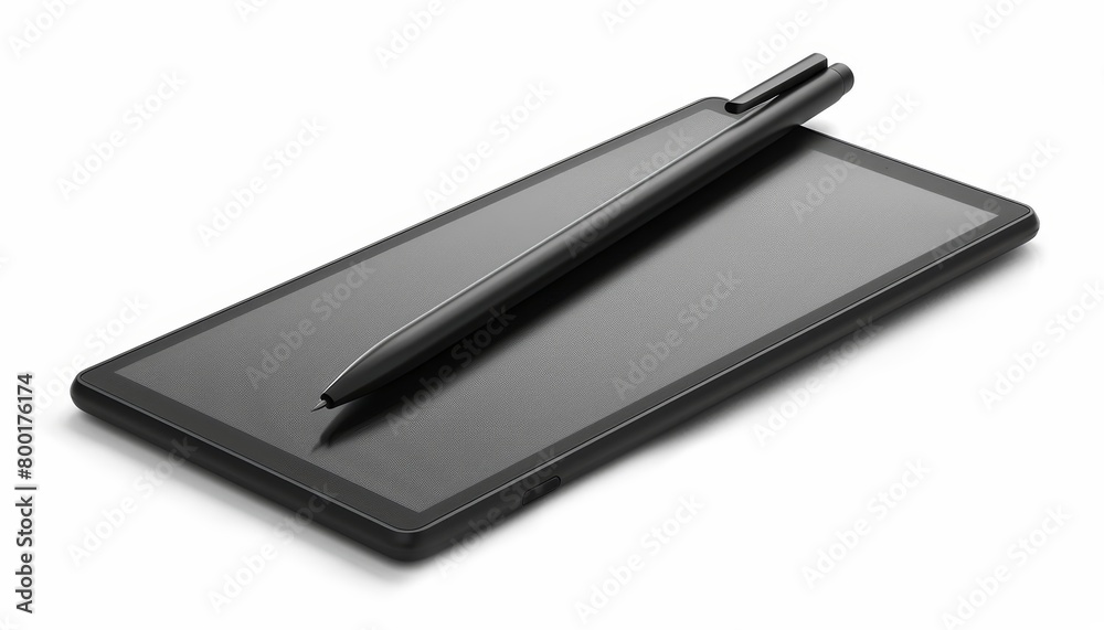 A digital tablet with a stylus on it. A digital tablet with a stylus on it.