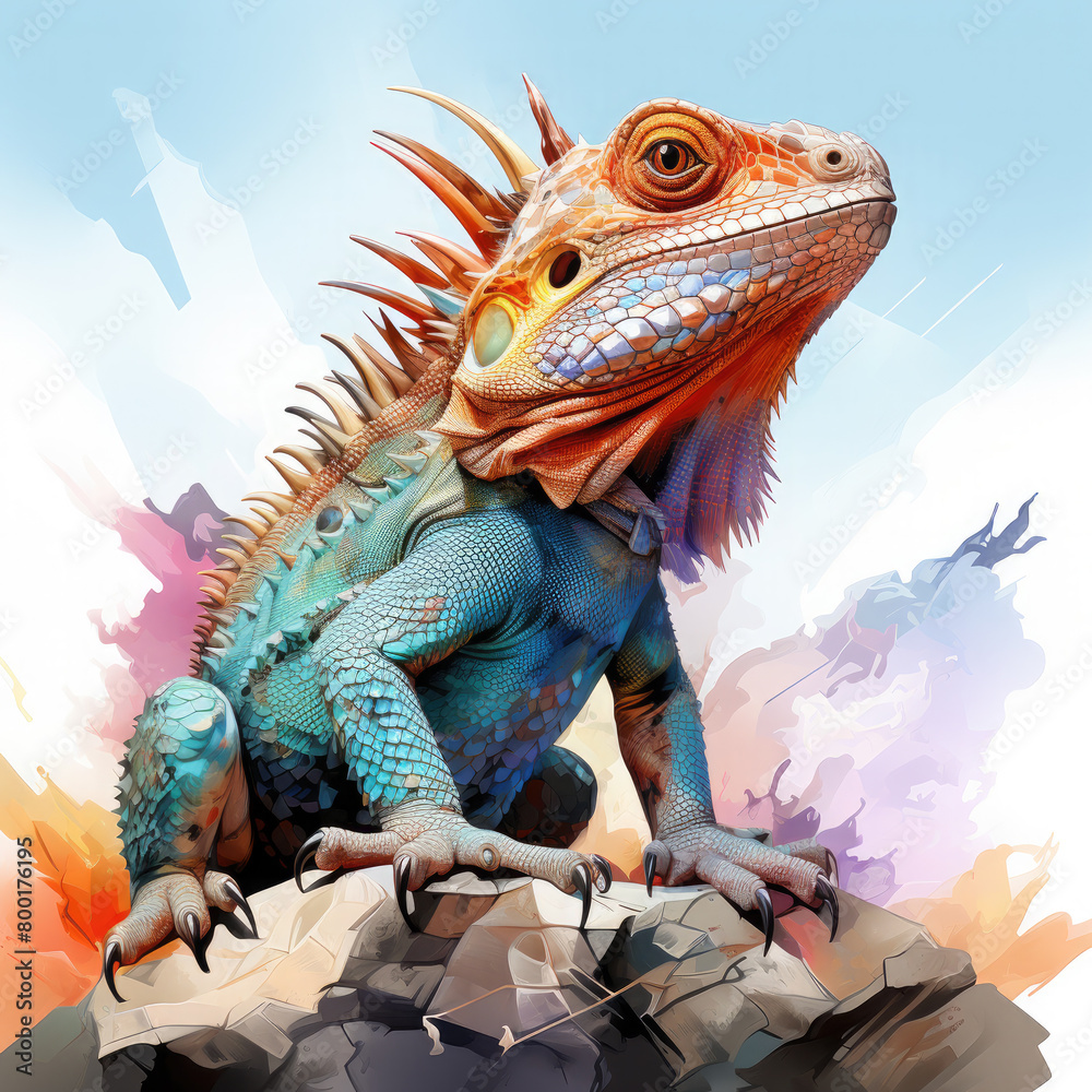 Fototapeta premium Watercolor Horned Lizard Illustration, Generative Ai