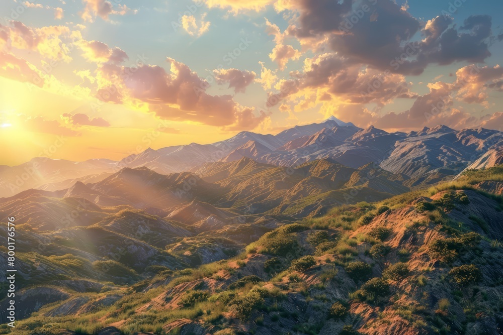 A scenic view of the cascading hills bathes in the sunset light, realistic cinematic color high detail landscape background A scenic view of the cascading hills bathes in the sunset light, realistic cinematic color high detail landscape background
