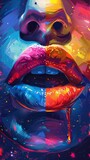 vibrant pop art painting of lips. ai generated