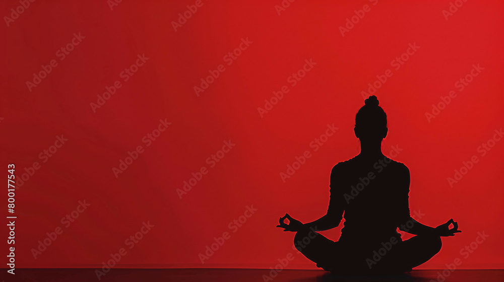 Serene Lotus: Centered Silhouette in Red Background Serene Lotus: Centered Silhouette in Red Background