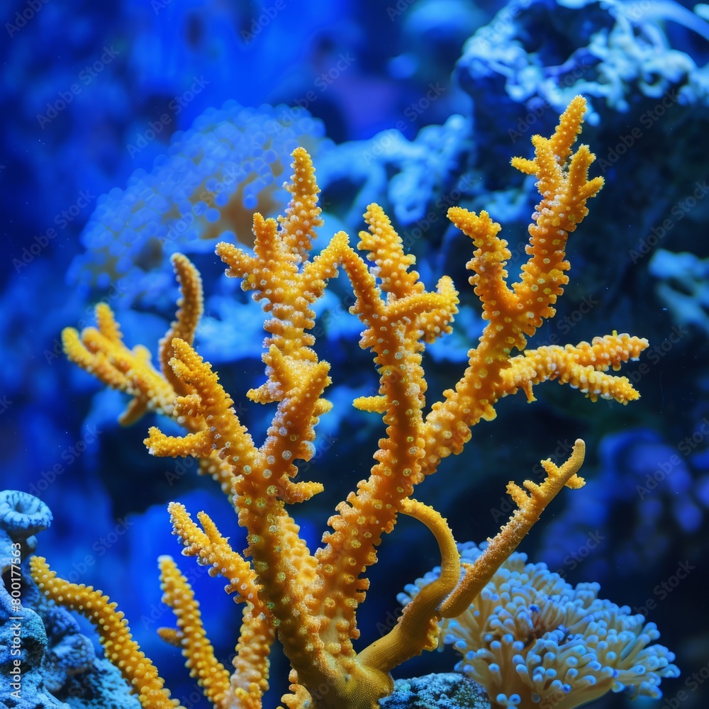 Fototapeta premium yellow corals on a blue background.