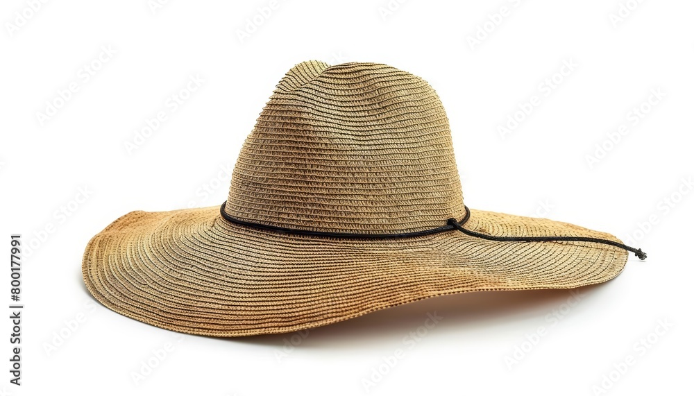 A widebrimmed hat, ideal for shading from the sun while relaxing outdoors, artistically positioned, isolated on white background A widebrimmed hat, ideal for shading from the sun while relaxing outdoors, artistically positioned, isolated on white background