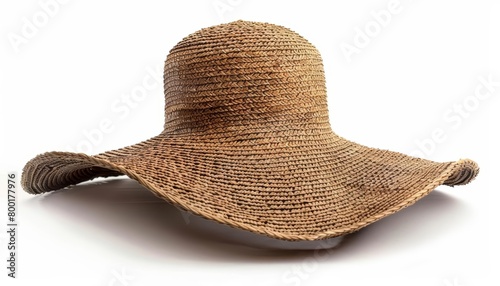 A widebrimmed hat, ideal for shading from the sun while relaxing outdoors, artistically positioned, isolated on white background photo