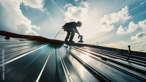 Builder repairing the roof 