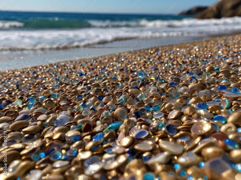 pebble stones. The beach is beautiful with many shimmering pebbles