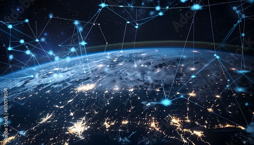 Communication technology with global internet network connected in Europe. Telecommunication and data transfer european connection links. IoT  finance  business  blockchain  security.