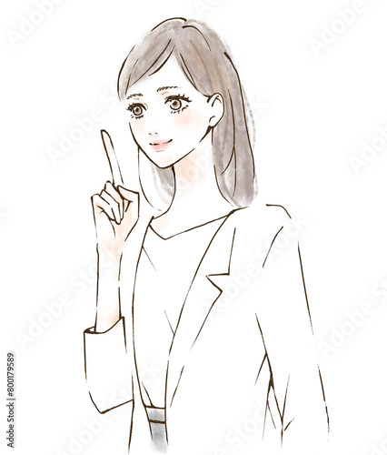 Obraz na płótnie ひらめき ポイントを指差す会社員女性のイラスト 手描き スーツ 白衣 w salonie
