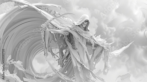 Reaper in the style of Cyber Emotionscape Rennaissance, with white and arsh gray classical forms merges in a digital world and emotive landscapes photo