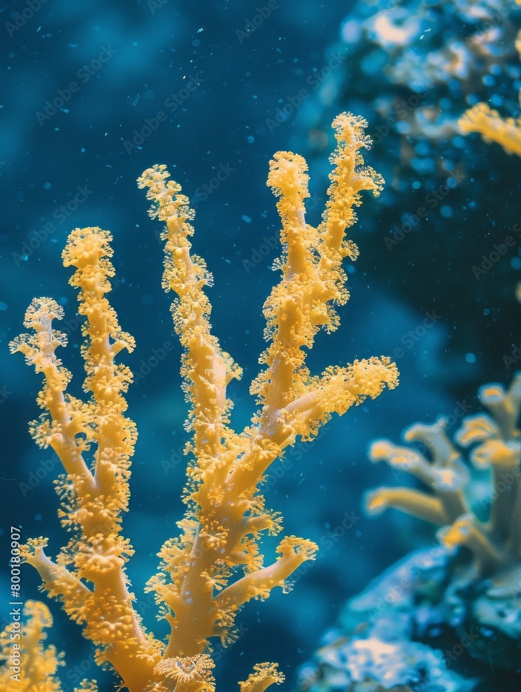 Fototapeta premium yellow corals on a blue background.