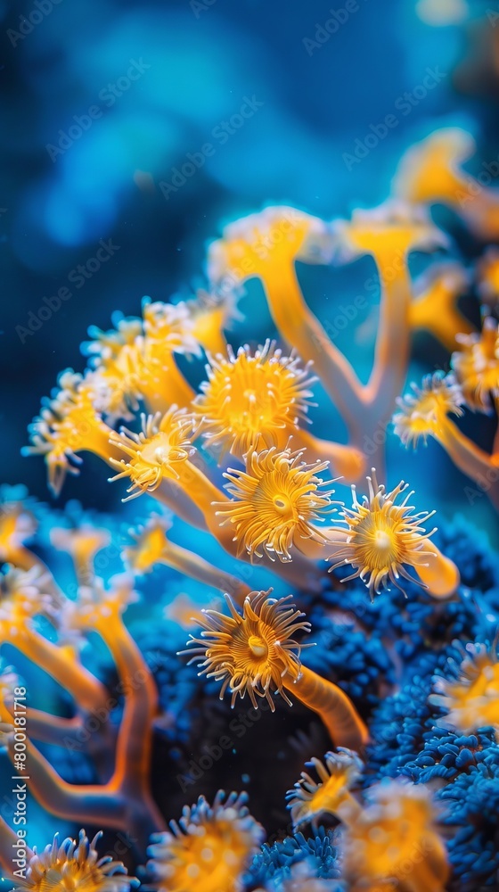 Obraz premium yellow corals on a blue background.