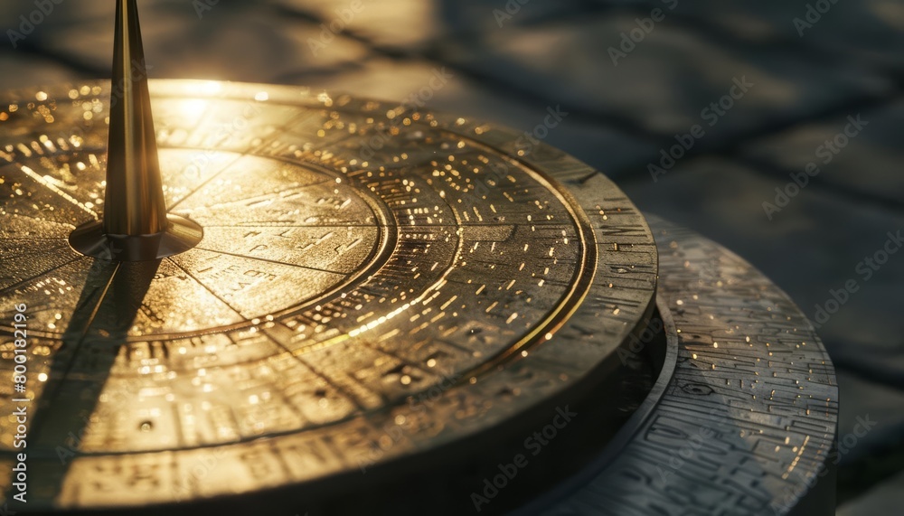 Making a sundial connects us with ancient methods of timekeeping, using the suns shadow to mark the passing hours, close up hitech concept