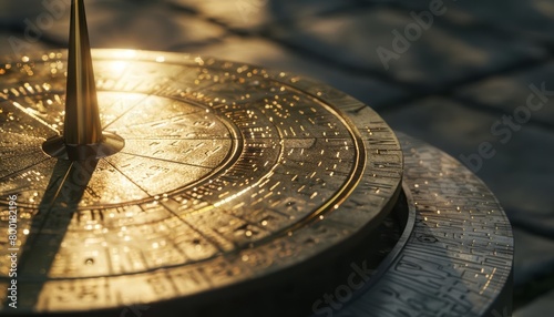 Making a sundial connects us with ancient methods of timekeeping, using the suns shadow to mark the passing hours, close up hitech concept