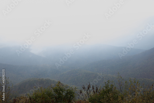 Mountains in a heavy fog
